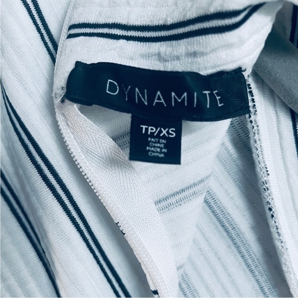 Dynamite White and Black Striped High Neck Puffed Sleeve Top - Picture 8 of 10